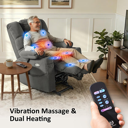 Power Lift Recliner Chair, Triple Motor, Massage and Heat, Fabric 7634|7631|7632|R7635
