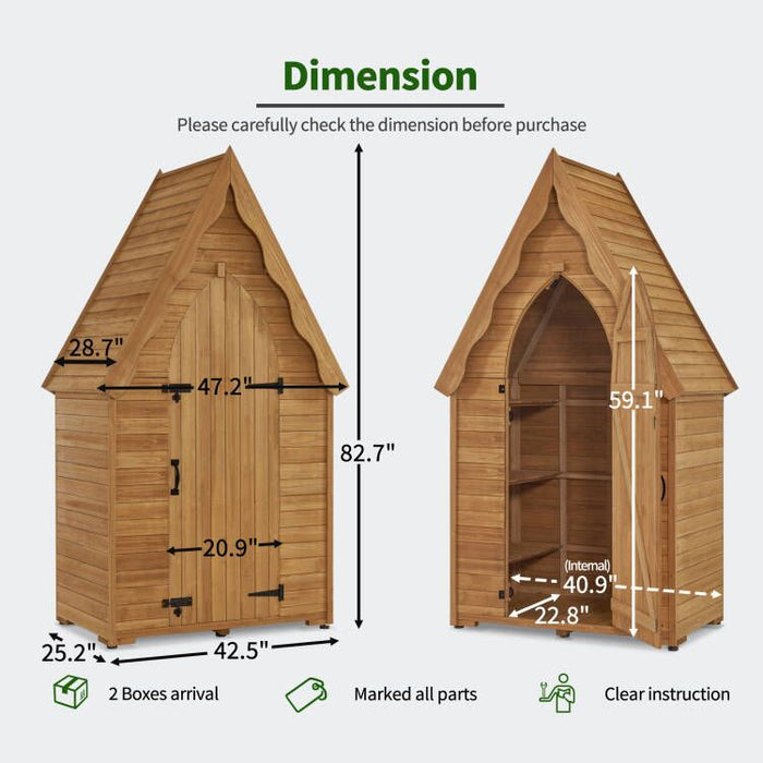 MCombo Large Sheds & Outdoor Storage with 6 Shelves, Tall Outside Storage Cabinet, Oversize Wooden Garden Tool Shed for Patio 1955