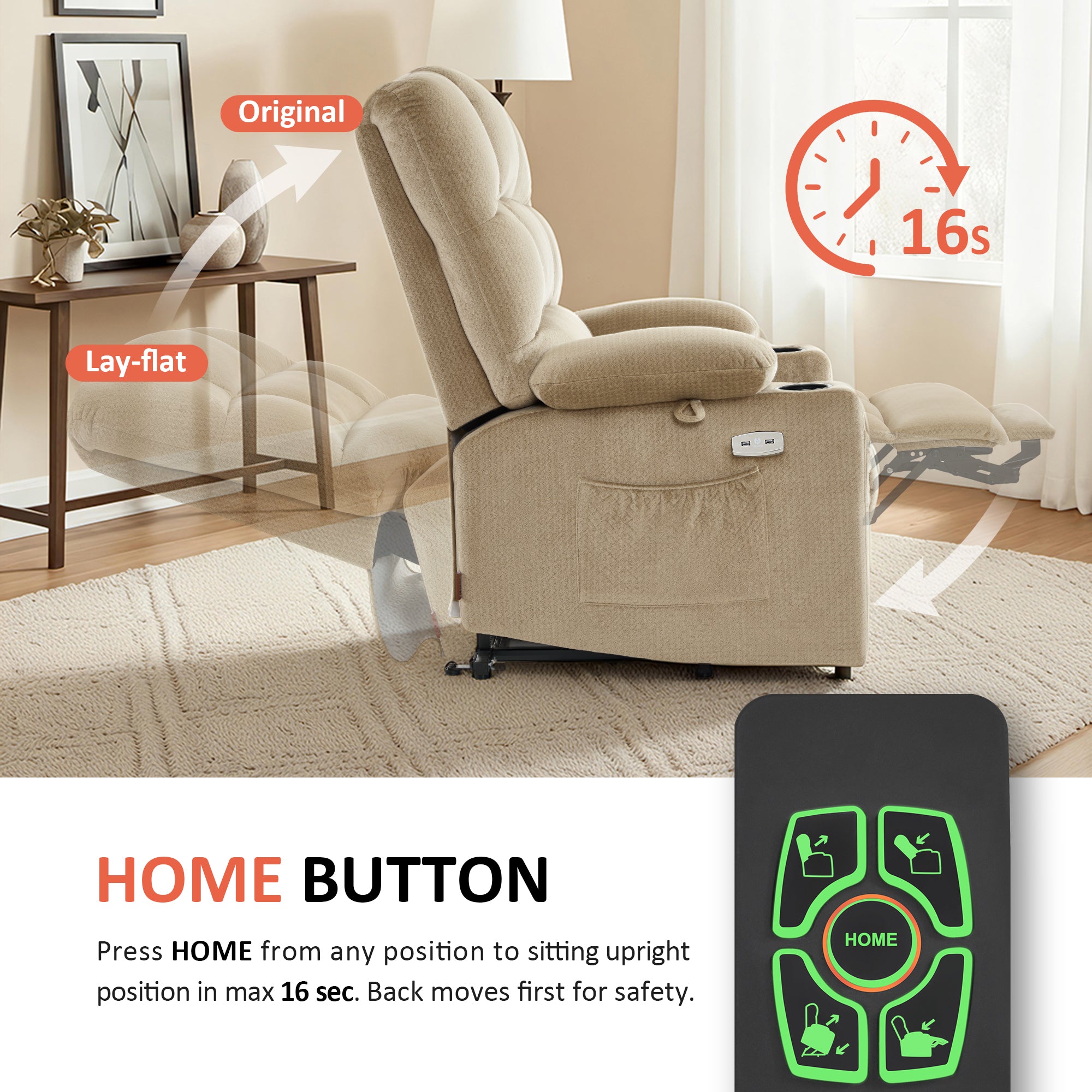 Power Lift Recliner Chair, Dual Motor, Massage and Heat, Fabric 7680|7679|R7688|R7677