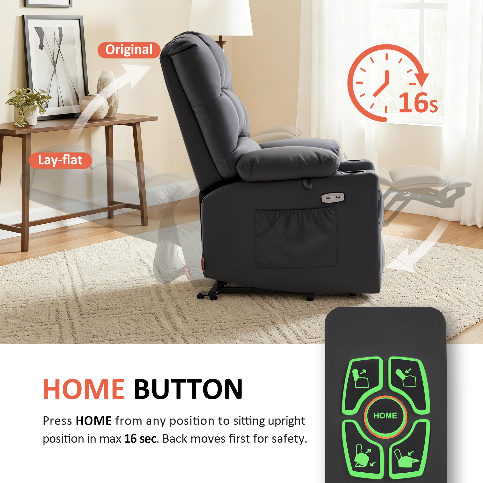 Power Lift Recliner Chair for Elderly, Dual Motor, Massage and Heat, Faux Leather 7680|7679|R7688|R7677