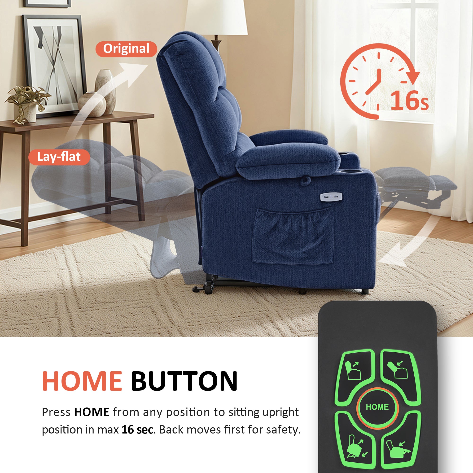 Power Lift Recliner Chair, Dual Motor, Massage and Heat, Fabric 7680|7679|R7688|R7677