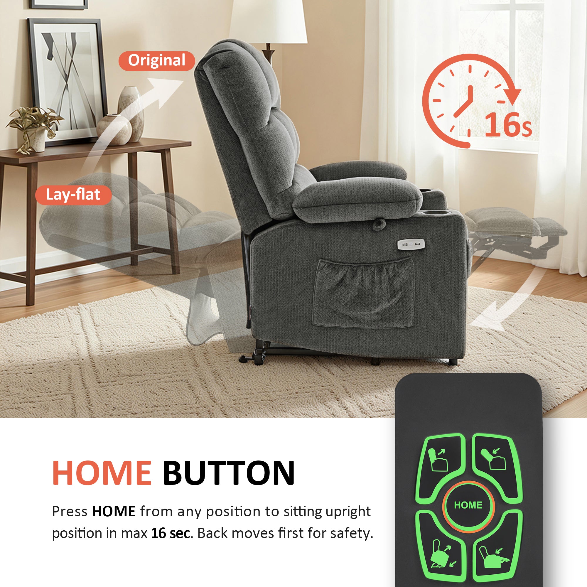 Power Lift Recliner Chair, Dual Motor, Massage and Heat, Fabric 7680|7679|R7688|R7677