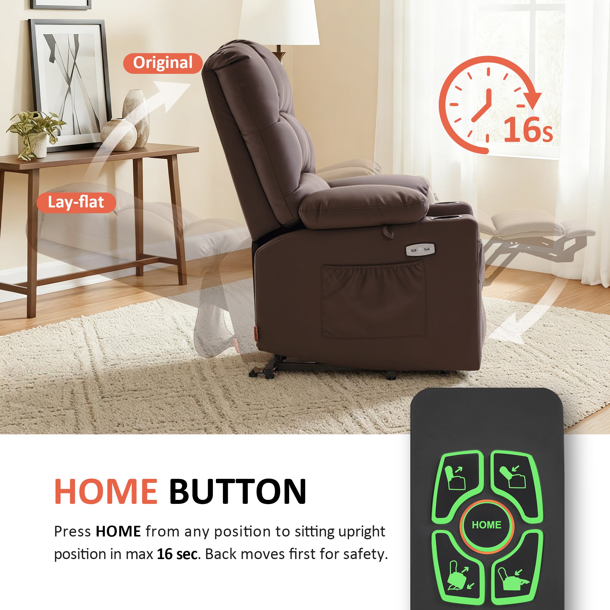 Power Lift Recliner Chair for Elderly, Dual Motor, Massage and Heat, Faux Leather 7680|7679|R7688|R7677