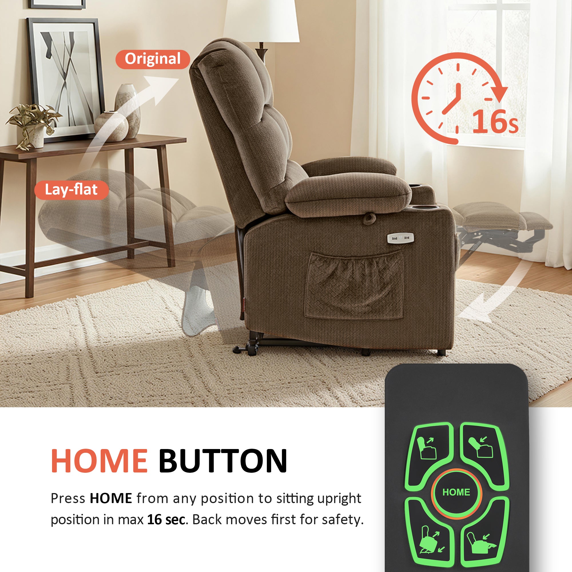 Power Lift Recliner Chair, Dual Motor, Massage and Heat, Fabric 7680|7679|R7688|R7677