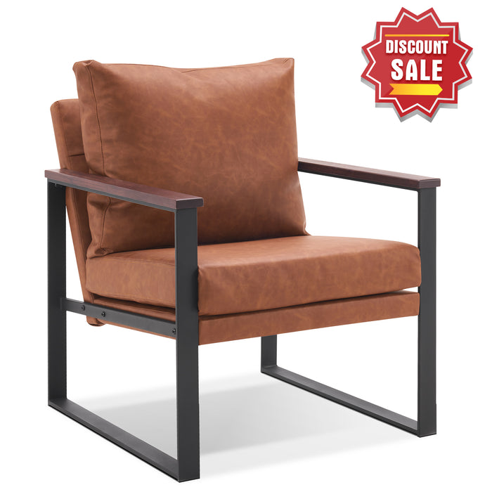 MCombo Modern Accent Chairs, Armchair with Upholstered Cushion, Faux Leather Lounge Chairs for Living Room Bedroom HQ304