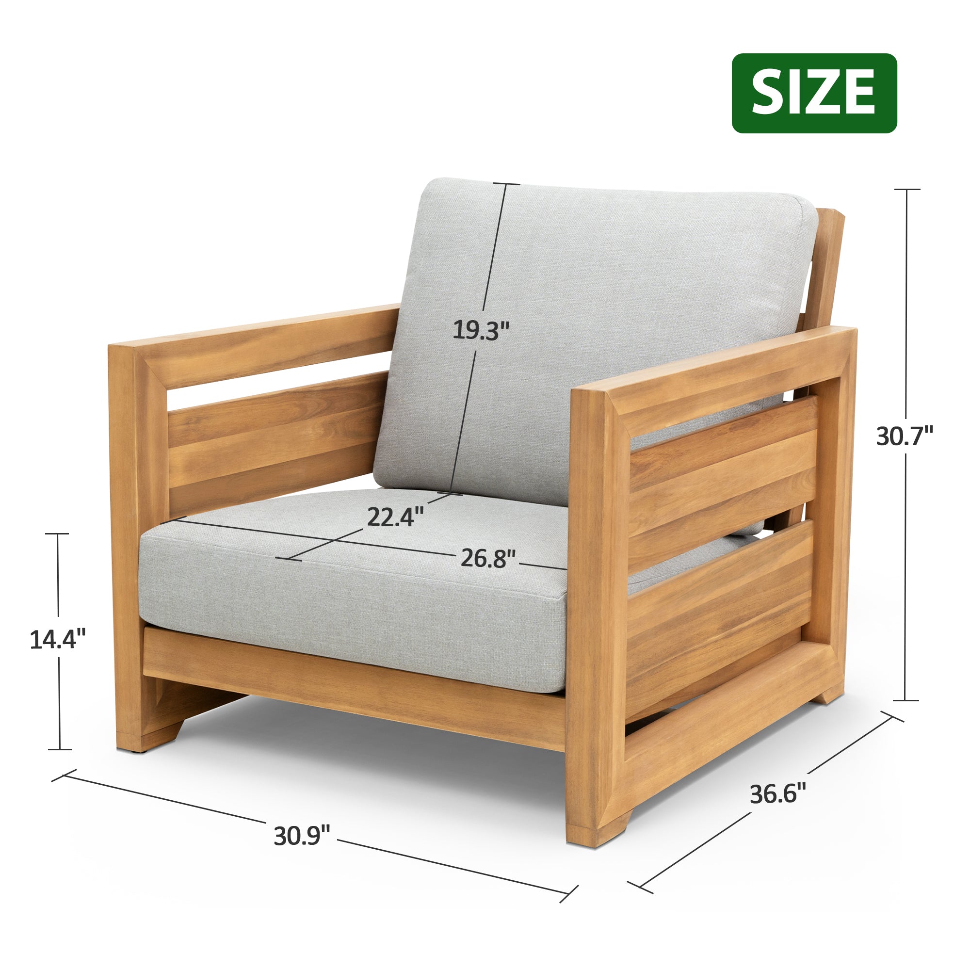 Patio Chair, Outdoor Furniture with Acacia Wood Frame, Olefin Fabric, and Removable Cushions for Backyard, Deck, Indoor OF124