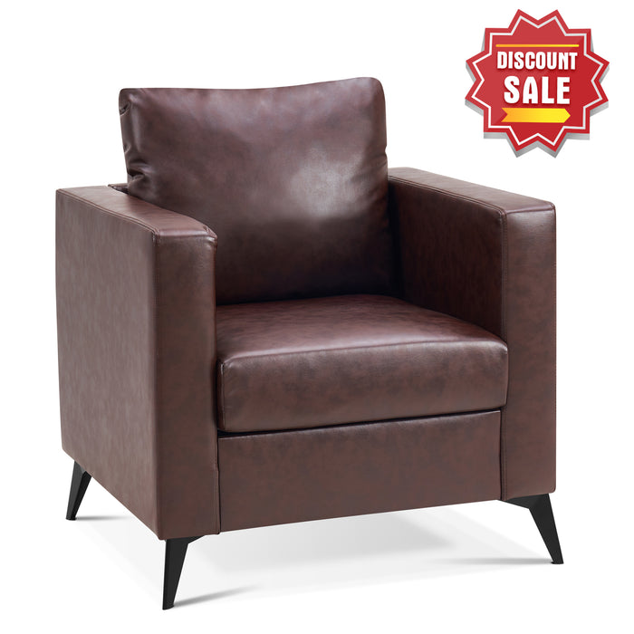 MCombo Modern Accent Chair, Club Armchair with Metal Legs, Faux Leather Single Sofa Chairs for Living Room Bedroom Office LW654