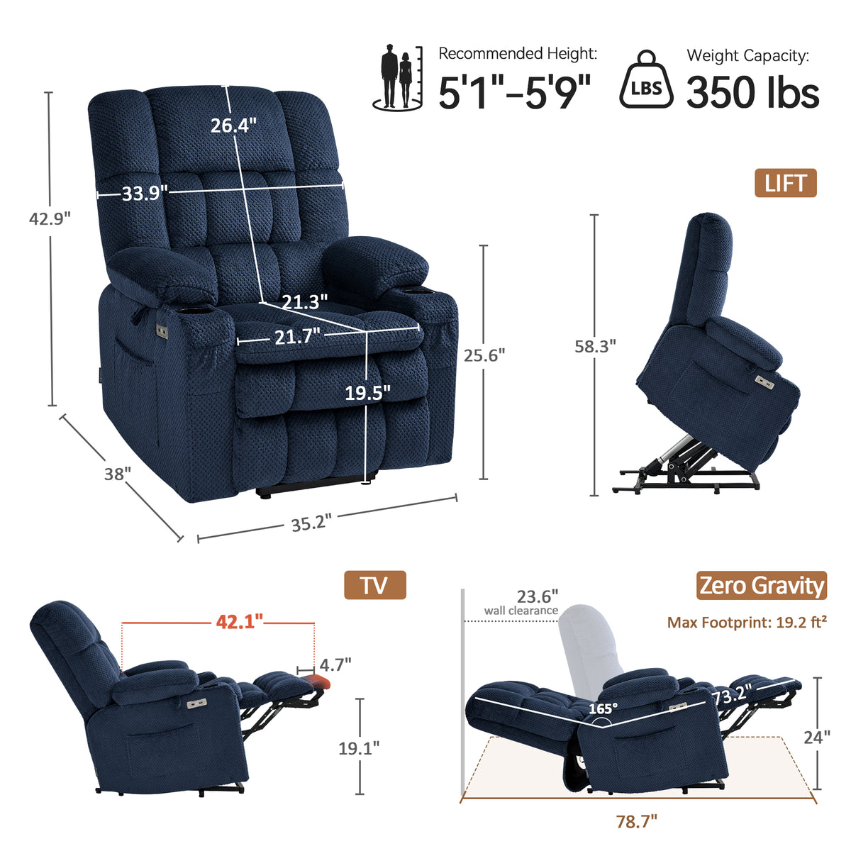Dual Motor Fabric Power Lift Recliner, 7890|7893|7896|R7897|R7891|R7894