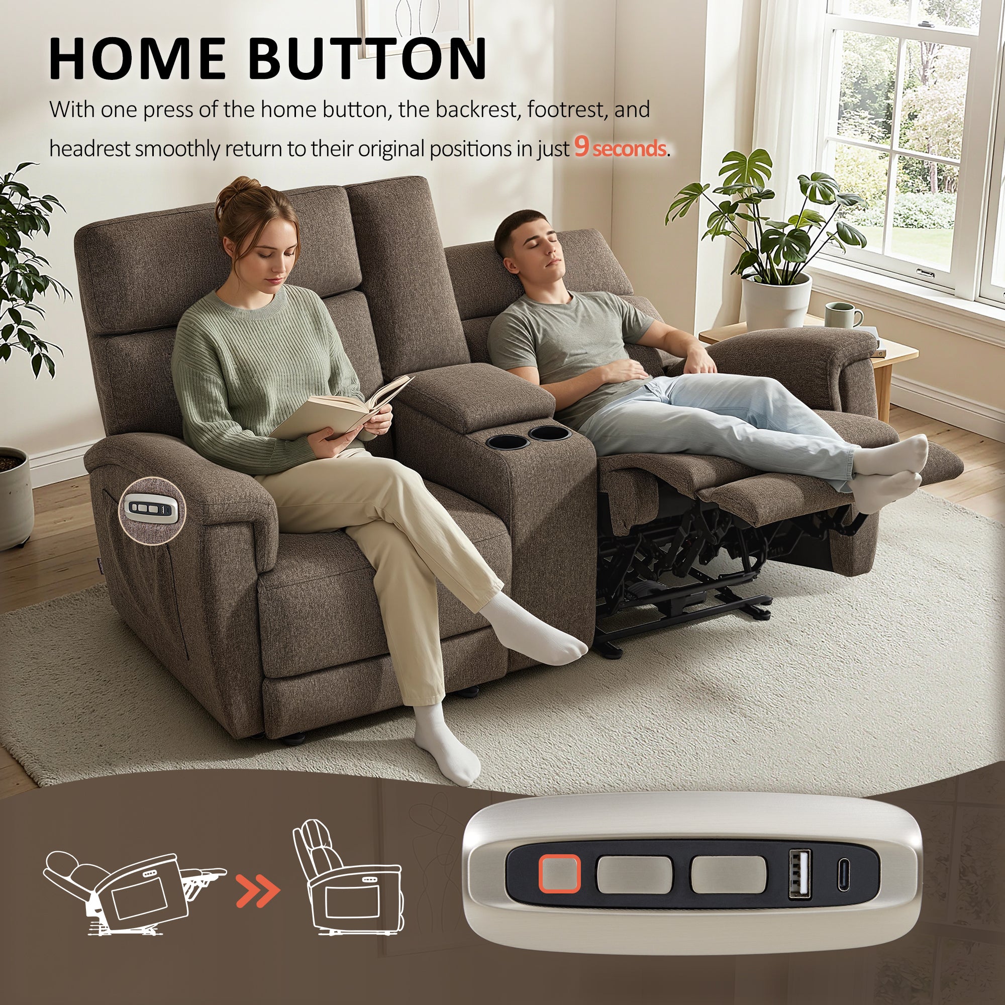 Power Reclining Loveseat with Console, Massage and Dual Heating