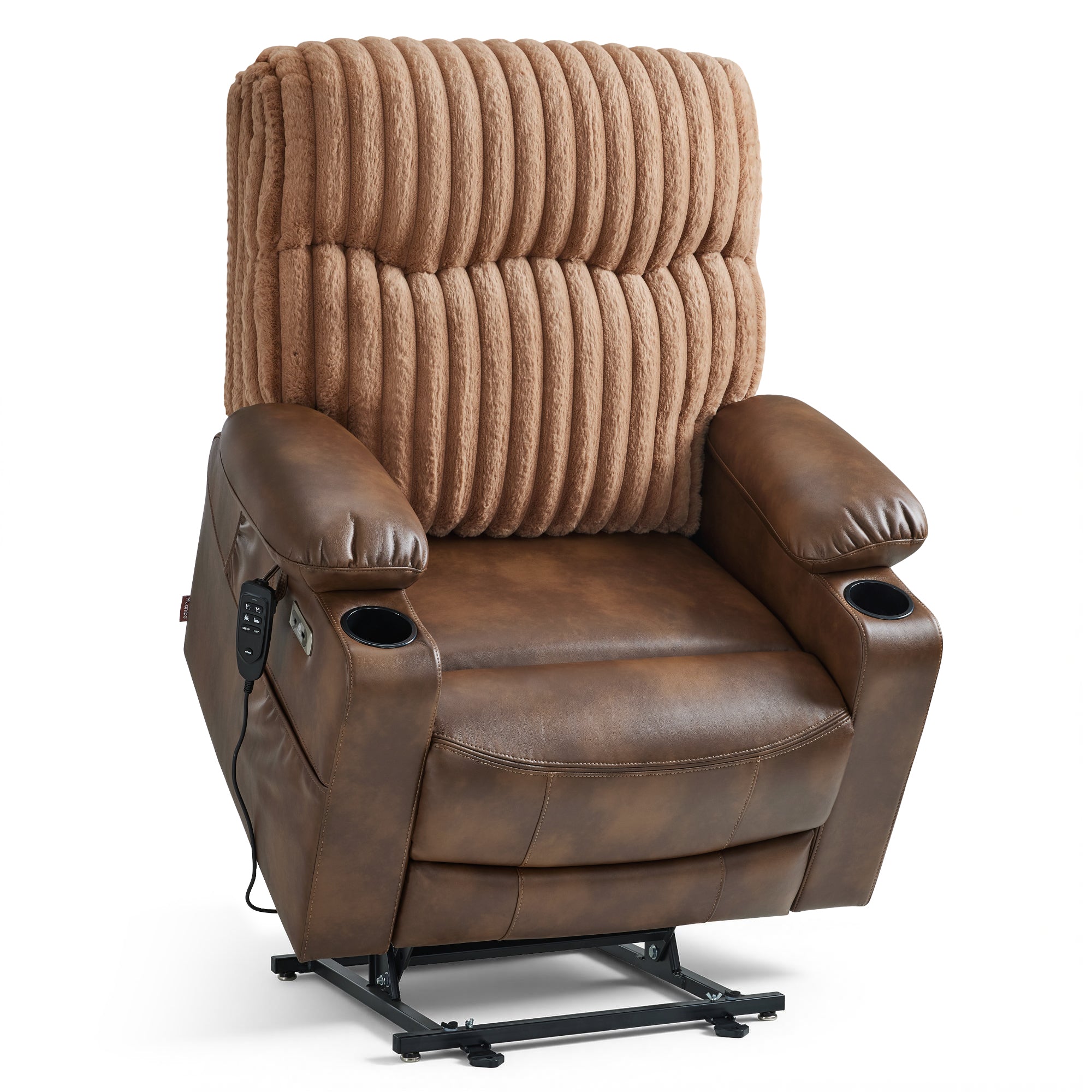 MCombo 180° Lay Flat Power Lift Recliner Chair for Elderly, Dual Motor Lift Chair with Full-Body Heating for Sleeping, Extra Wide Seat,Imitation Rabbit Fur R7123