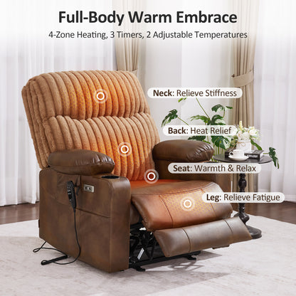 MCombo 180° Lay Flat Power Lift Recliner Chair for Elderly, Dual Motor Lift Chair with Full-Body Heating for Sleeping, Extra Wide Seat,Imitation Rabbit Fur R7123