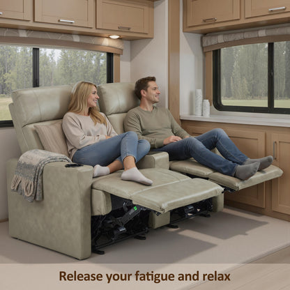 MCombo 62.6'' RV Recliner Loveseat Sofa with Console, Zero Wall Hugger Power Loveseat Recliner with USB Charge Ports, Outlet, for RVs, Living Rooms PR781