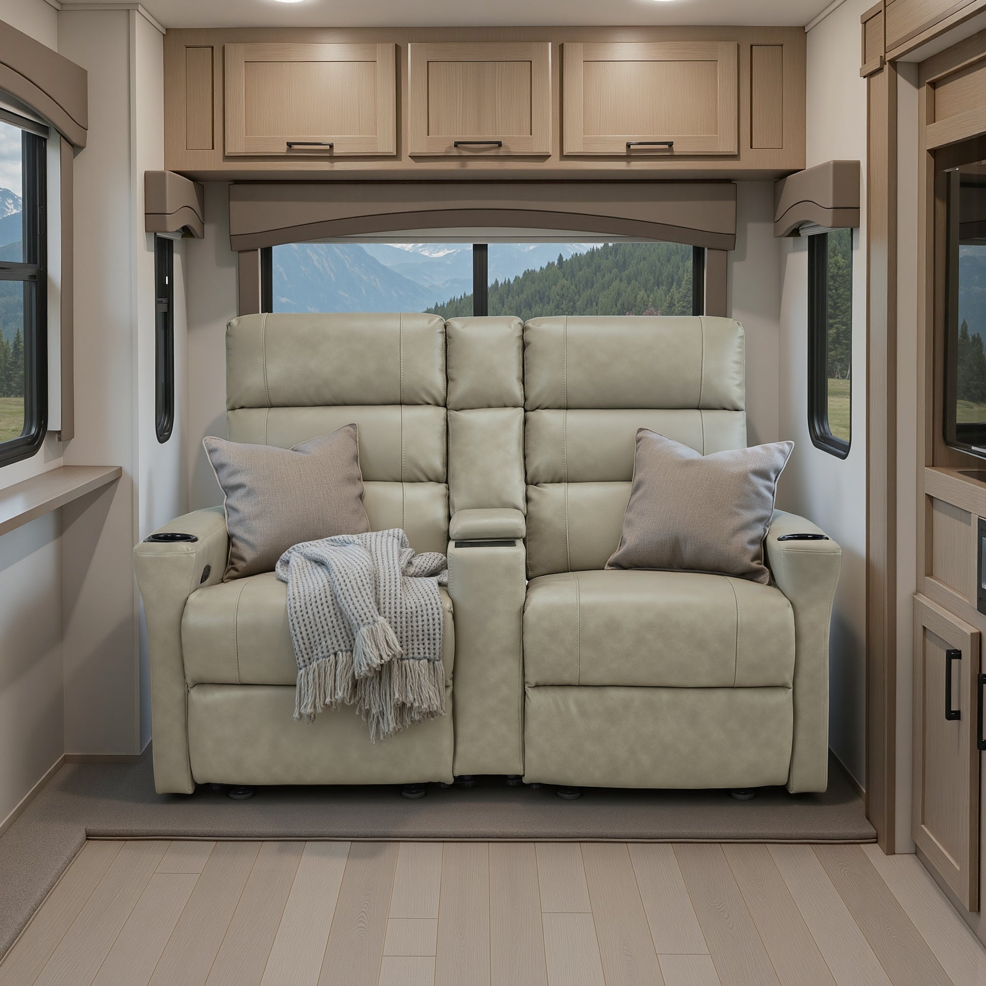 MCombo 62.6'' RV Recliner Loveseat Sofa with Console, Zero Wall Hugger Power Loveseat Recliner with USB Charge Ports, Outlet, for RVs, Living Rooms PR781