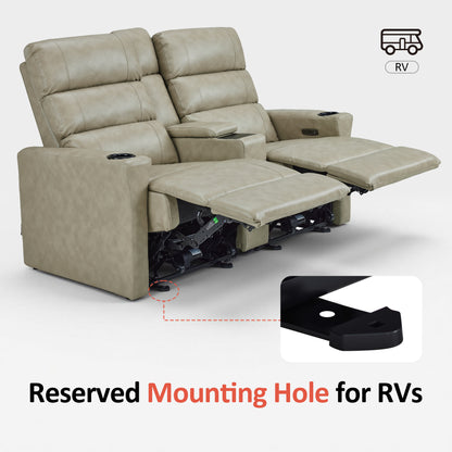 MCombo 62.6'' RV Recliner Loveseat Sofa with Console, Zero Wall Hugger Power Loveseat Recliner with USB Charge Ports, Outlet, for RVs, Living Rooms PR781