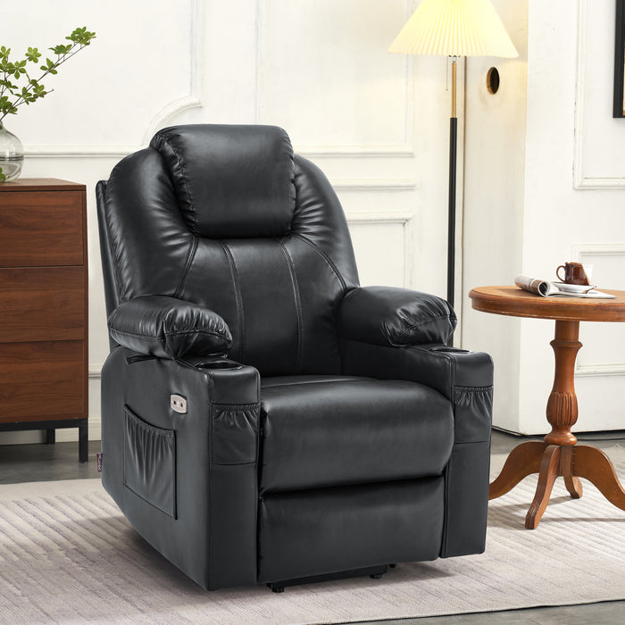 MCombo Electric Power Lift Recliner Chair Sofa with Massage and Heat for Elderly, 3 Positions, 2 Side Pockets, and Cup Holders, USB Ports, Faux Leather 7141(Small)