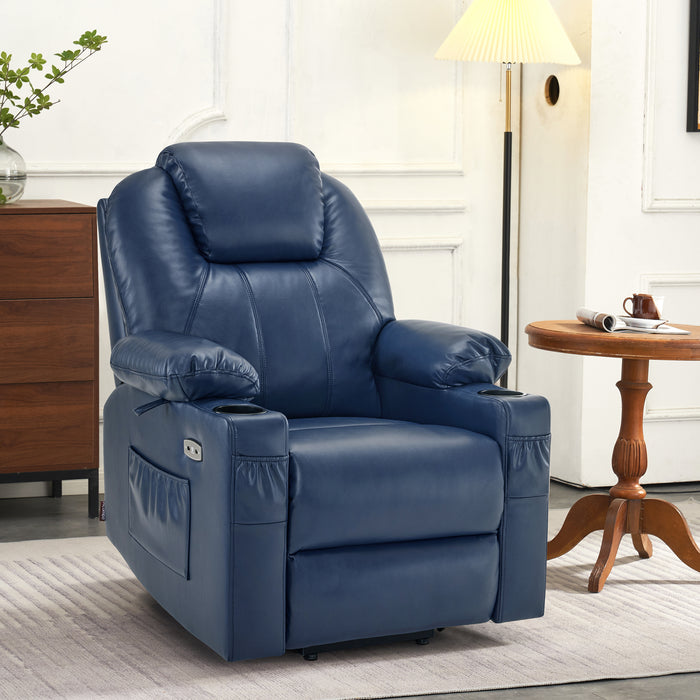 MCombo Electric Power Lift Recliner Chair Sofa with Massage and Heat for Elderly, 3 Positions, 2 Side Pockets, and Cup Holders, USB Ports, Faux Leather 7141(Small)