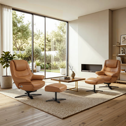 Genuine Leather Recliner Chair with Ottoman, 360°Swivel Recliner with Adjustable Backrest, Accent Chair for Living Room A7100