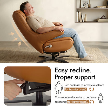 Genuine Leather Recliner Chair with Ottoman, 360°Swivel Recliner with Adjustable Backrest, Accent Chair for Living Room A7100