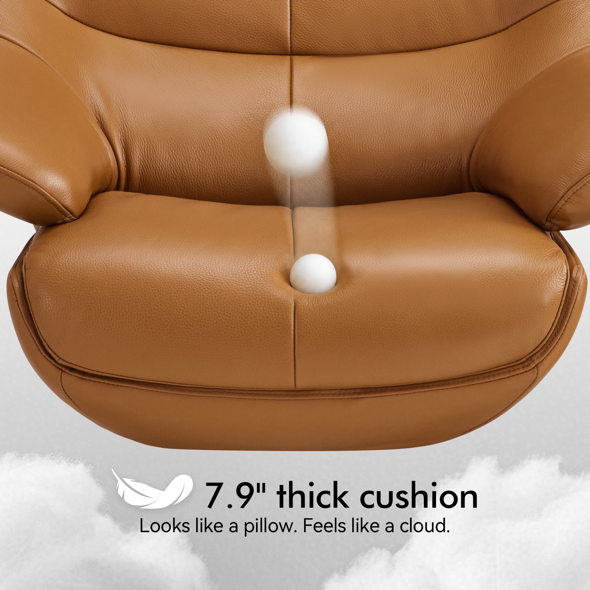 Genuine Leather Recliner Chair with Ottoman, 360°Swivel Recliner with Adjustable Backrest, Accent Chair for Living Room A7100