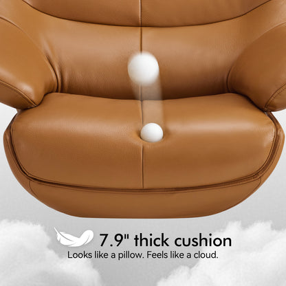 Genuine Leather Recliner Chair with Ottoman, 360°Swivel Recliner with Adjustable Backrest, Accent Chair for Living Room A7100