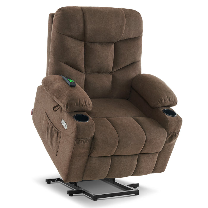 MCombo Power Lift Recliner Chair Sofa for Elderly, 3 Positions, 2 Side Pockets and Cup Holders, USB Ports, Fabric 7286