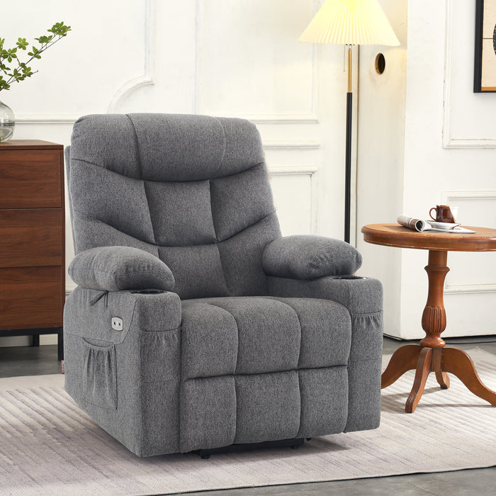 Mcombo Power Lift Recliner Chair Sofa for Elderly, 3 Positions, 2 Side Pockets and Cup Holders, USB Ports, Fabric 7286