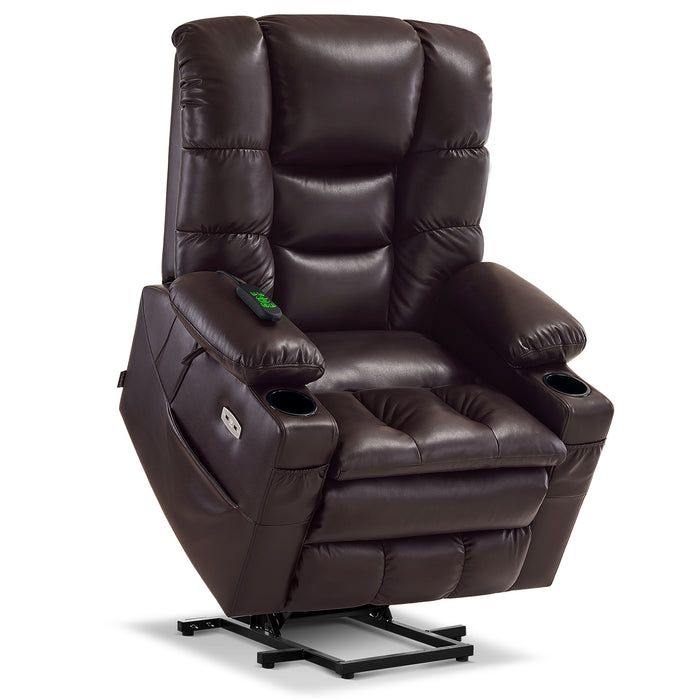 MCombo Large Dual Motor Power Lift Recliner Chair with Massage and Dual Heating, Adjustable Headrest for Big and Tall Elderly People, Faux Leather 7634