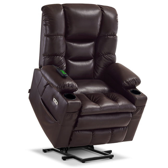 MCombo Large Dual Motor Power Lift Recliner Chair with Massage and Dual Heating, Adjustable Headrest for Big and Tall Elderly People, Breathable Leather 7634