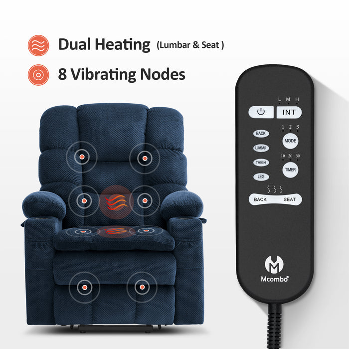 MCombo Large Dual Motor Power Lift Recliner Chair with Massage and Dual Heating, Adjustable Headrest for Big and Tall Elderly People, Fabric 7634