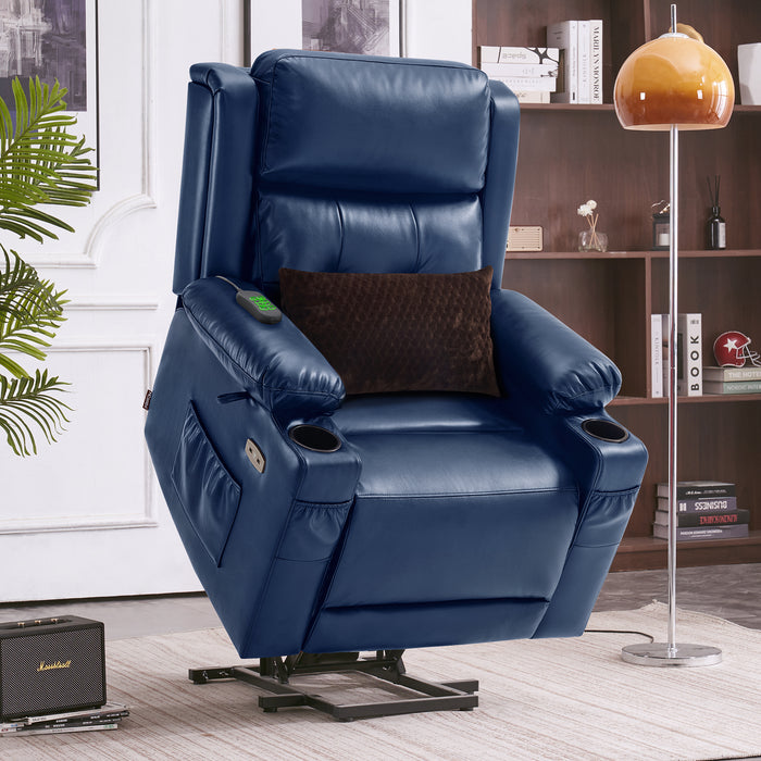 MCombo Lay Flat Dual Motor Power Lift Recliner Chair Sofa with Heat and Massage, Adjustable Headrest for Elderly People, Infinite Position, Faux Leather 7661