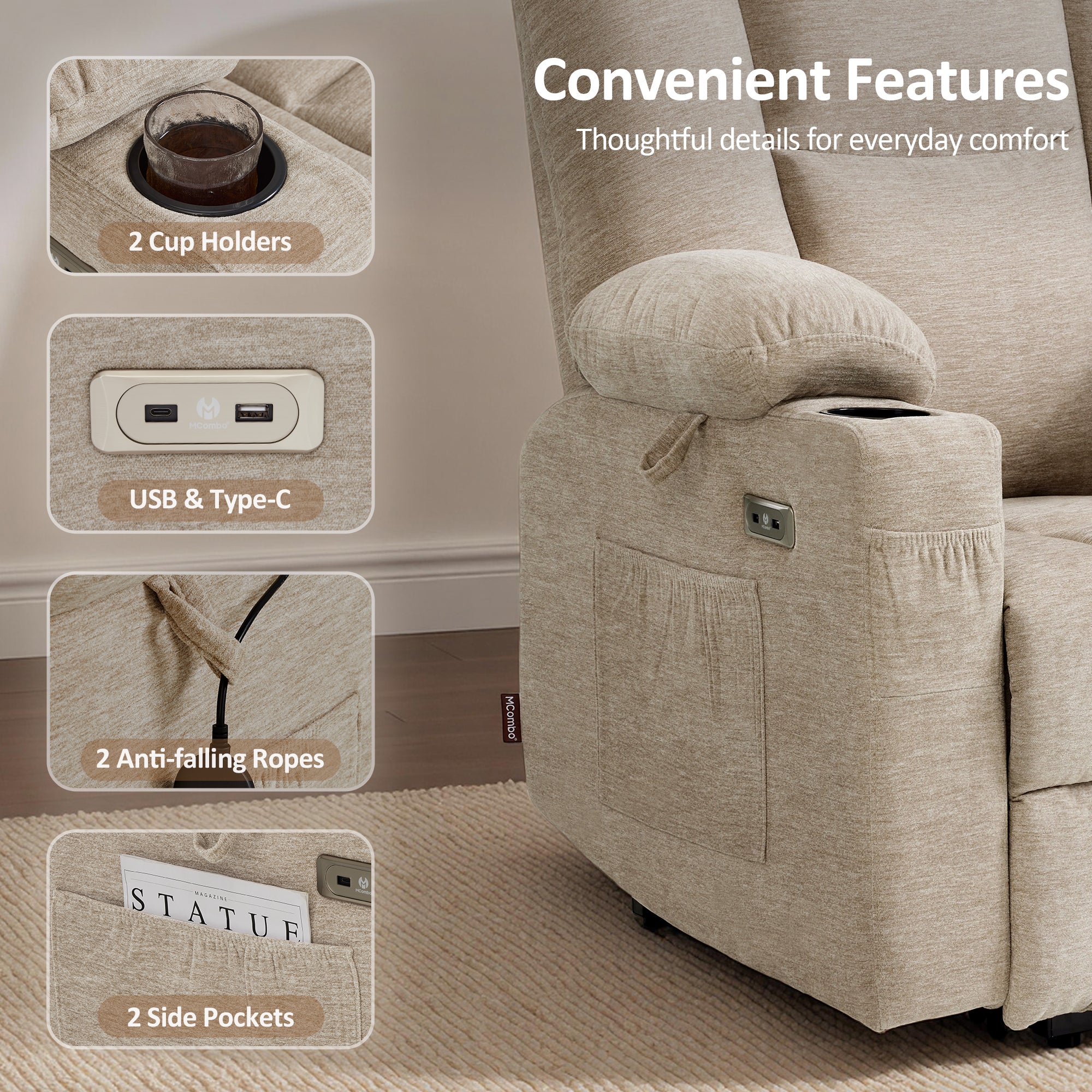 Power Lift Recliner with Airbag Massage for Eldery 7507