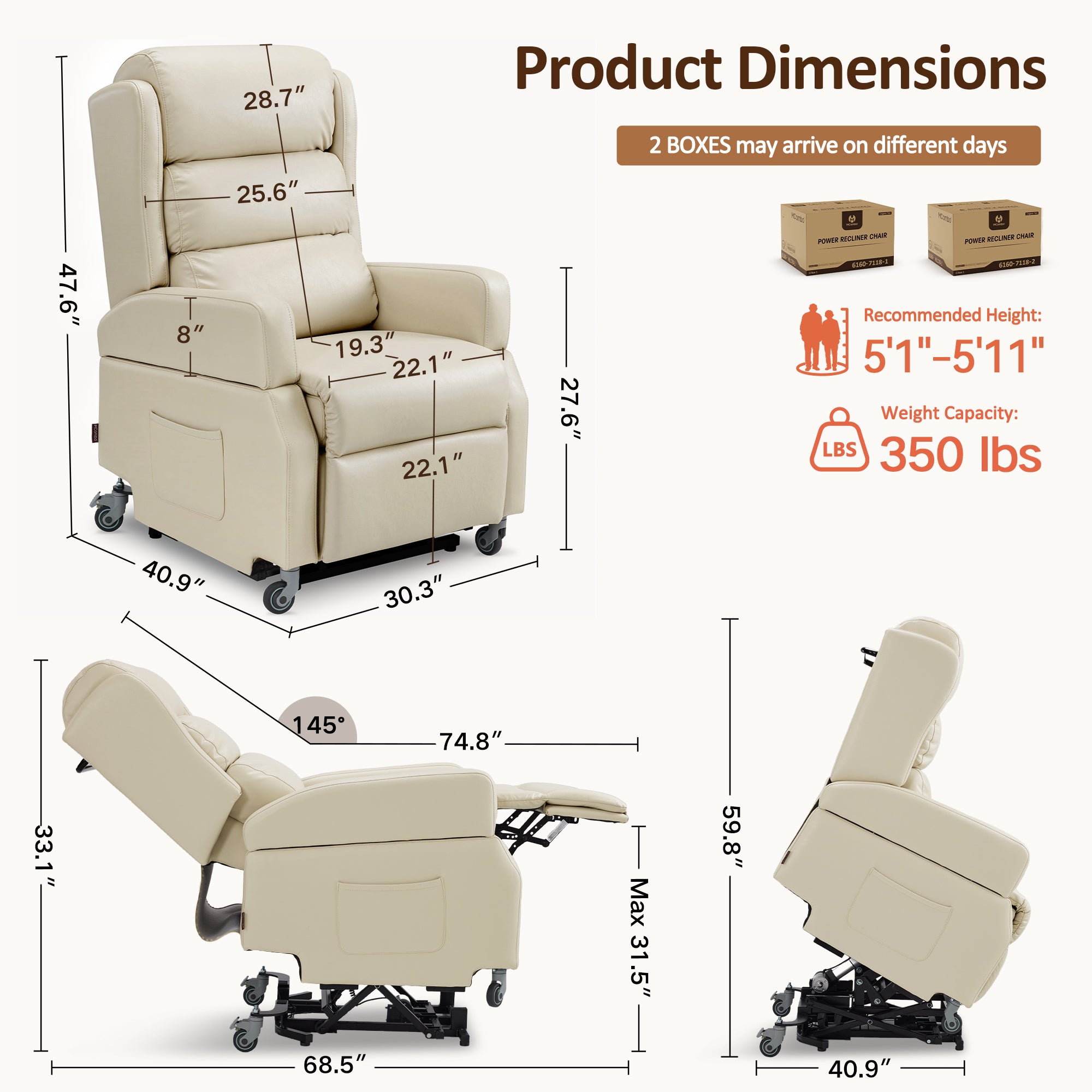 Power Lift Recliner with Wheels & Removable Armrests 7118