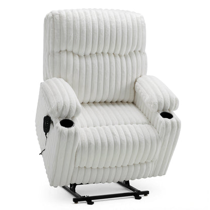 MCombo 180° Lay Flat Power Lift Recliner Chair for Elderly, Dual Motor Lift Chair with Full-Body Heating for Sleeping, Extra Wide Seat,Imitation Rabbit Fur R7123