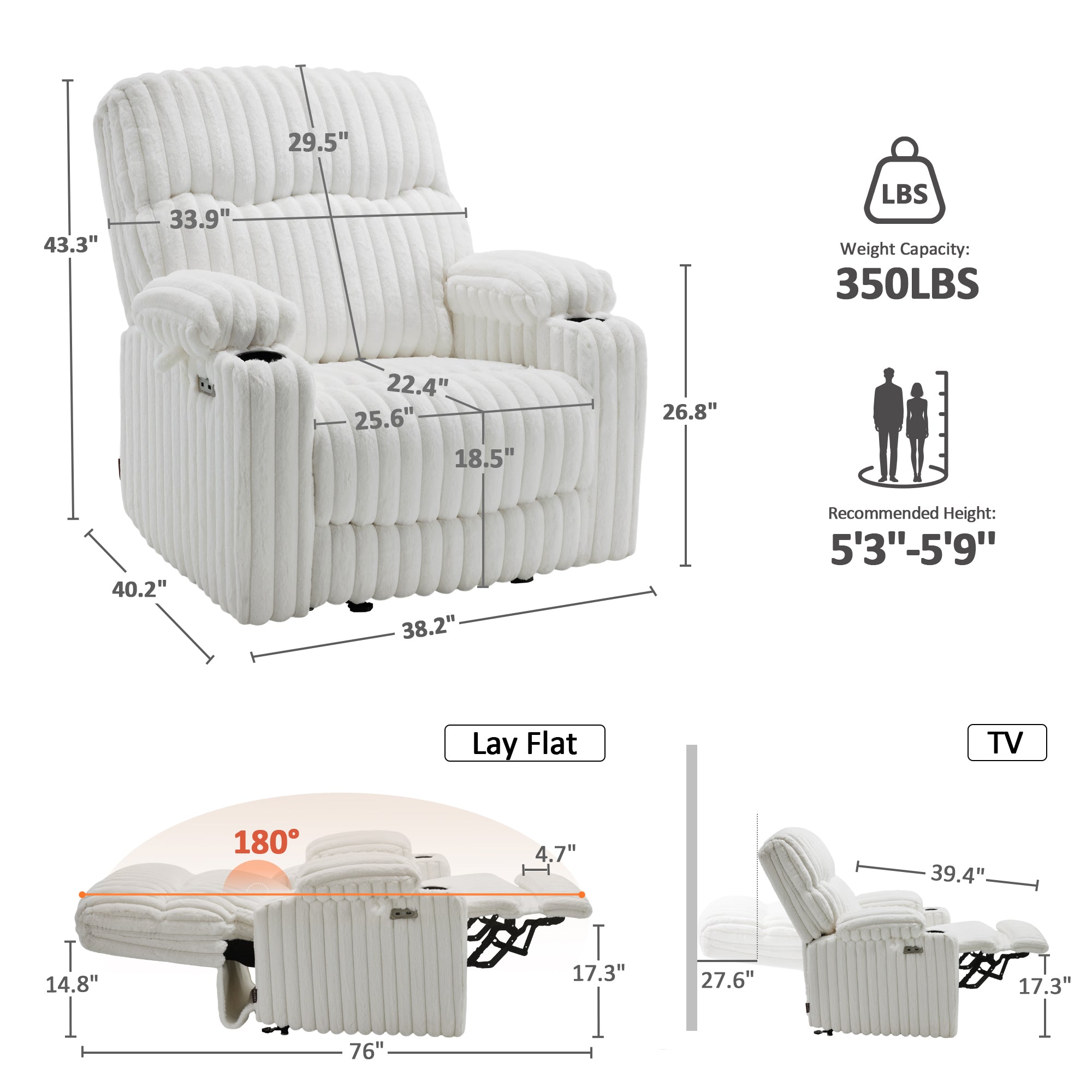 MCombo 180° Lay Flat Power Lift Recliner Chair for Elderly, Dual Motor Lift Chair with Full-Body Heating for Sleeping, Extra Wide Seat,Imitation Rabbit Fur R7123