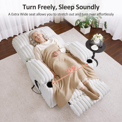 MCombo 180° Lay Flat Power Lift Recliner Chair for Elderly, Dual Motor Lift Chair with Full-Body Heating for Sleeping, Extra Wide Seat,Imitation Rabbit Fur R7123