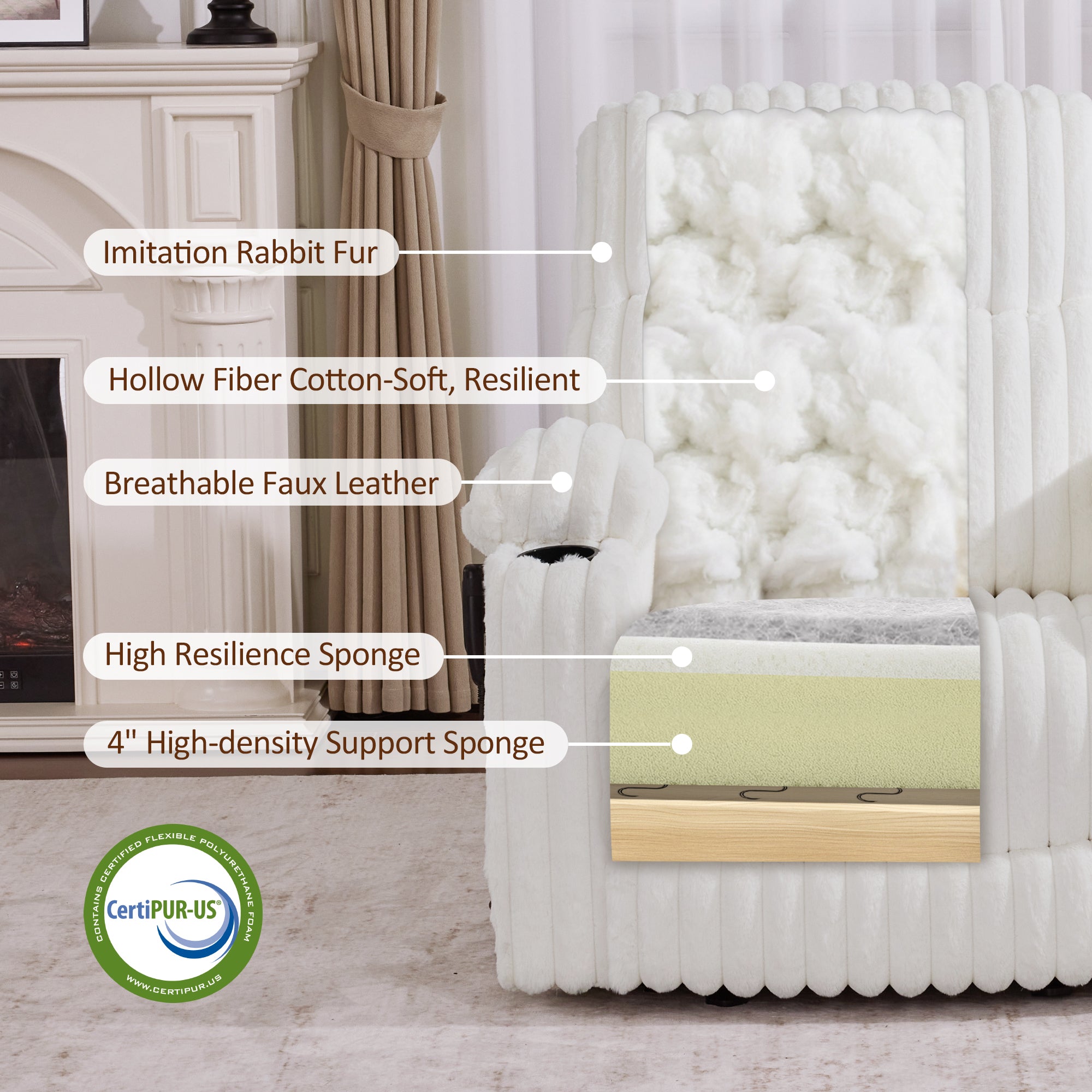 MCombo 180° Lay Flat Power Lift Recliner Chair for Elderly, Dual Motor Lift Chair with Full-Body Heating for Sleeping, Extra Wide Seat,Imitation Rabbit Fur R7123