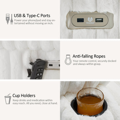 MCombo 180° Lay Flat Power Lift Recliner Chair for Elderly, Dual Motor Lift Chair with Full-Body Heating for Sleeping, Extra Wide Seat,Imitation Rabbit Fur R7123