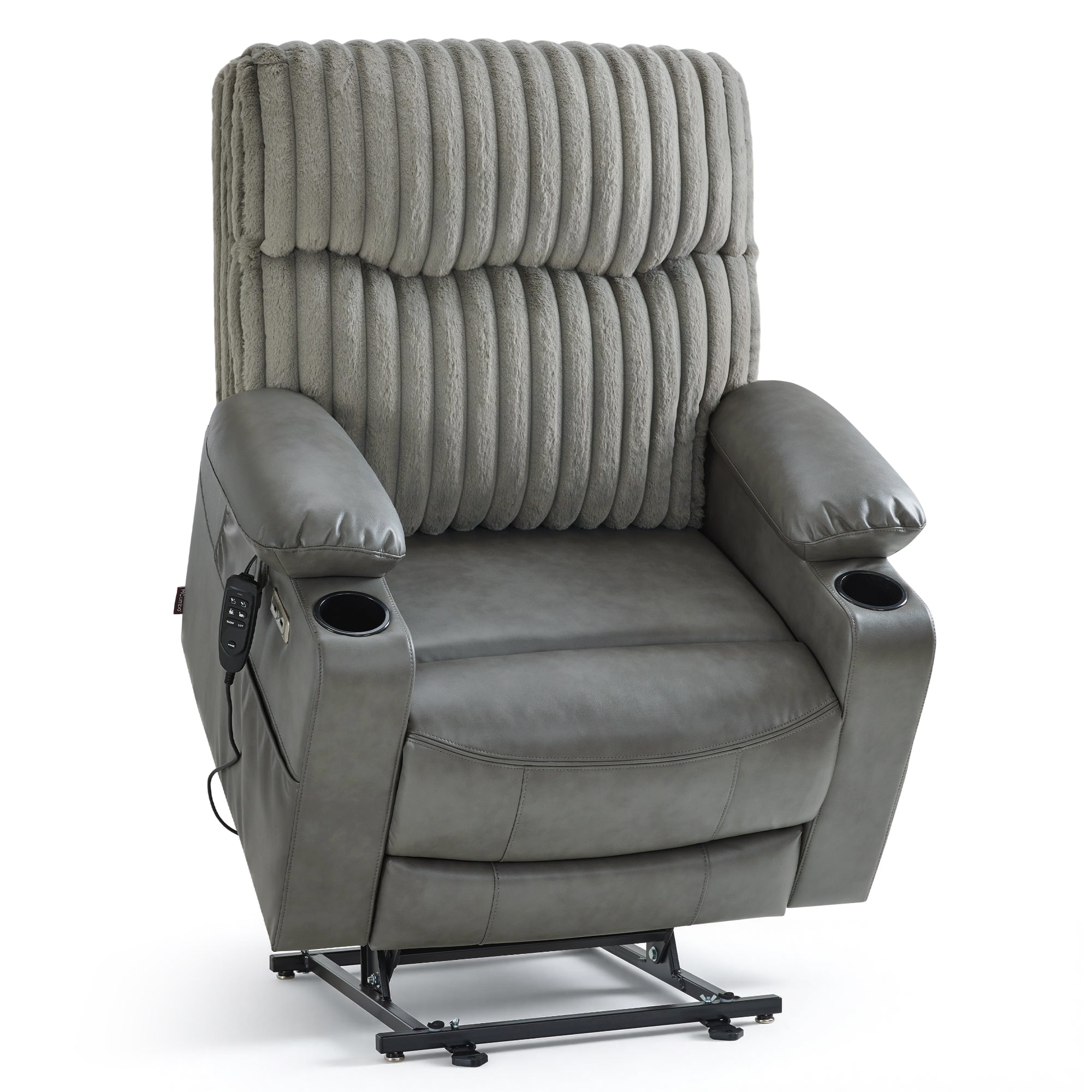 180° Lay Flat Power Lift Recliner Chair for Elderly, Dual Motor Lift Chair with Full-Body Heating for Sleeping, Extra Wide Seat,Imitation Rabbit Fur R7123