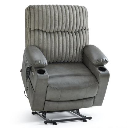 180° Lay Flat Power Lift Recliner Chair for Elderly, Dual Motor Lift Chair with Full-Body Heating for Sleeping, Extra Wide Seat,Imitation Rabbit Fur R7123