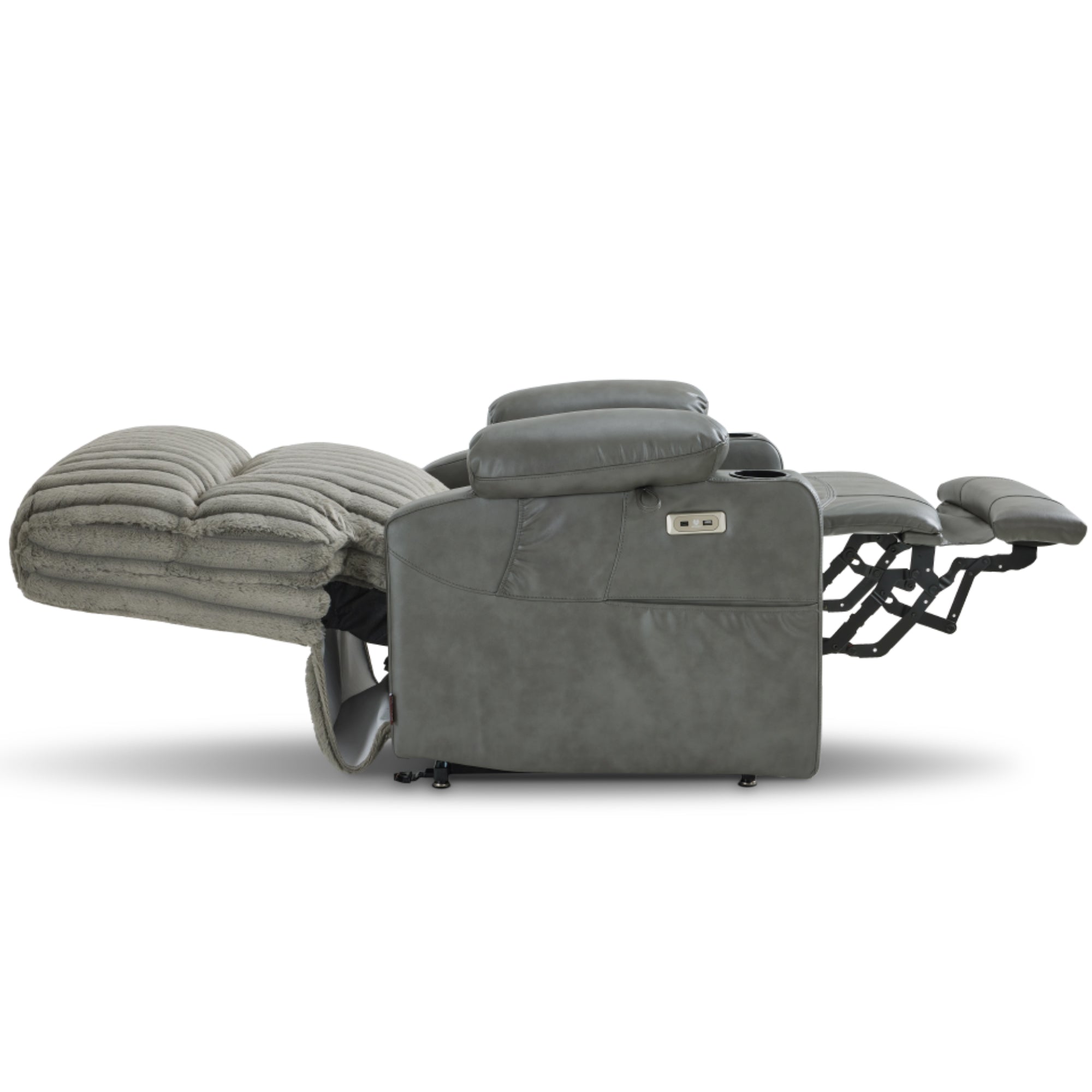 Dual Motor 180° Lay Flat Power Lift Chair with Full-Body Heat, Imitation Rabbit Fur R7123