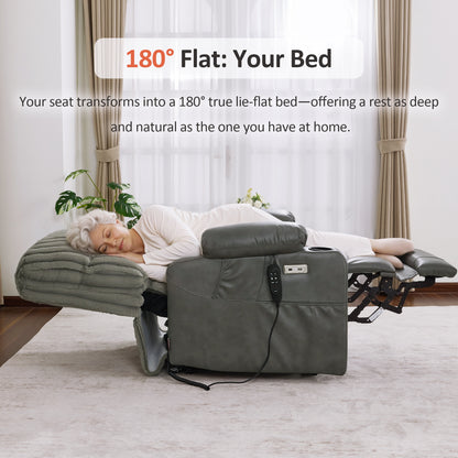 180° Lay Flat Power Lift Recliner Chair for Elderly, Dual Motor Lift Chair with Full-Body Heating for Sleeping, Extra Wide Seat,Imitation Rabbit Fur R7123