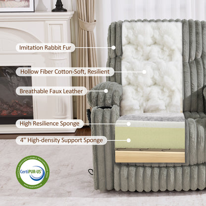 180° Lay Flat Power Lift Recliner Chair for Elderly, Dual Motor Lift Chair with Full-Body Heating for Sleeping, Extra Wide Seat,Imitation Rabbit Fur R7123