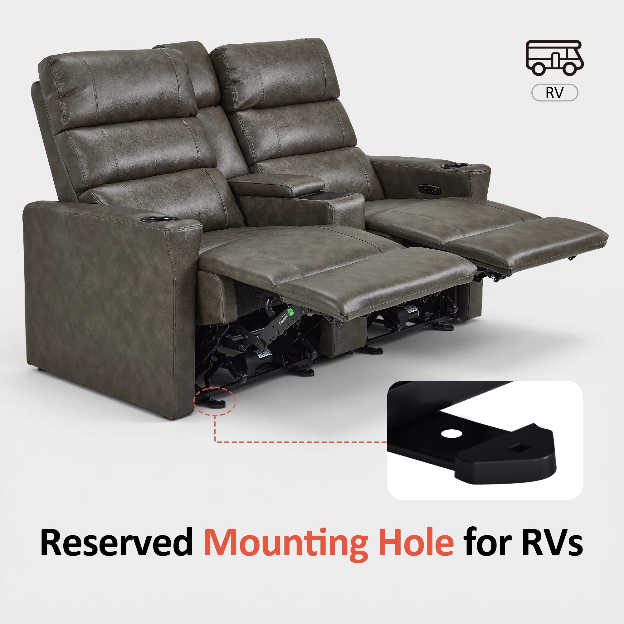 MCombo 62.6'' RV Recliner Loveseat Sofa with Console, Zero Wall Hugger Power Loveseat Recliner with USB Charge Ports, Outlet, for RVs, Living Rooms PR781