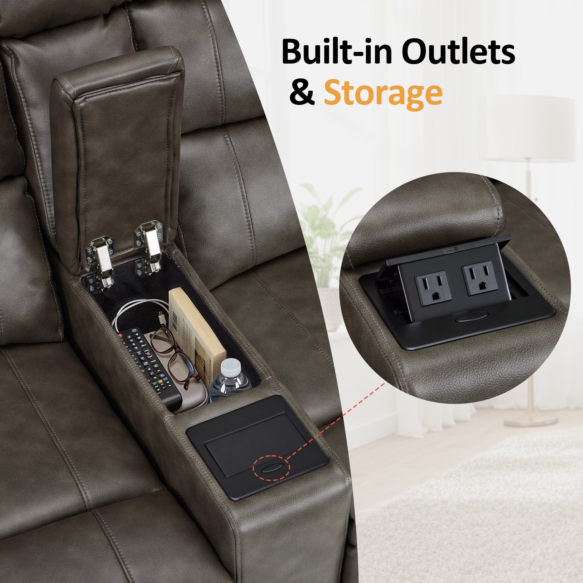 MCombo 62.6'' RV Recliner Loveseat Sofa with Console, Zero Wall Hugger Power Loveseat Recliner with USB Charge Ports, Outlet, for RVs, Living Rooms PR781