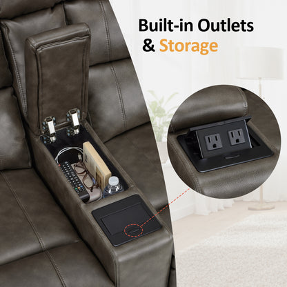 MCombo 62.6'' RV Recliner Loveseat Sofa with Console, Zero Wall Hugger Power Loveseat Recliner with USB Charge Ports, Outlet, for RVs, Living Rooms PR781