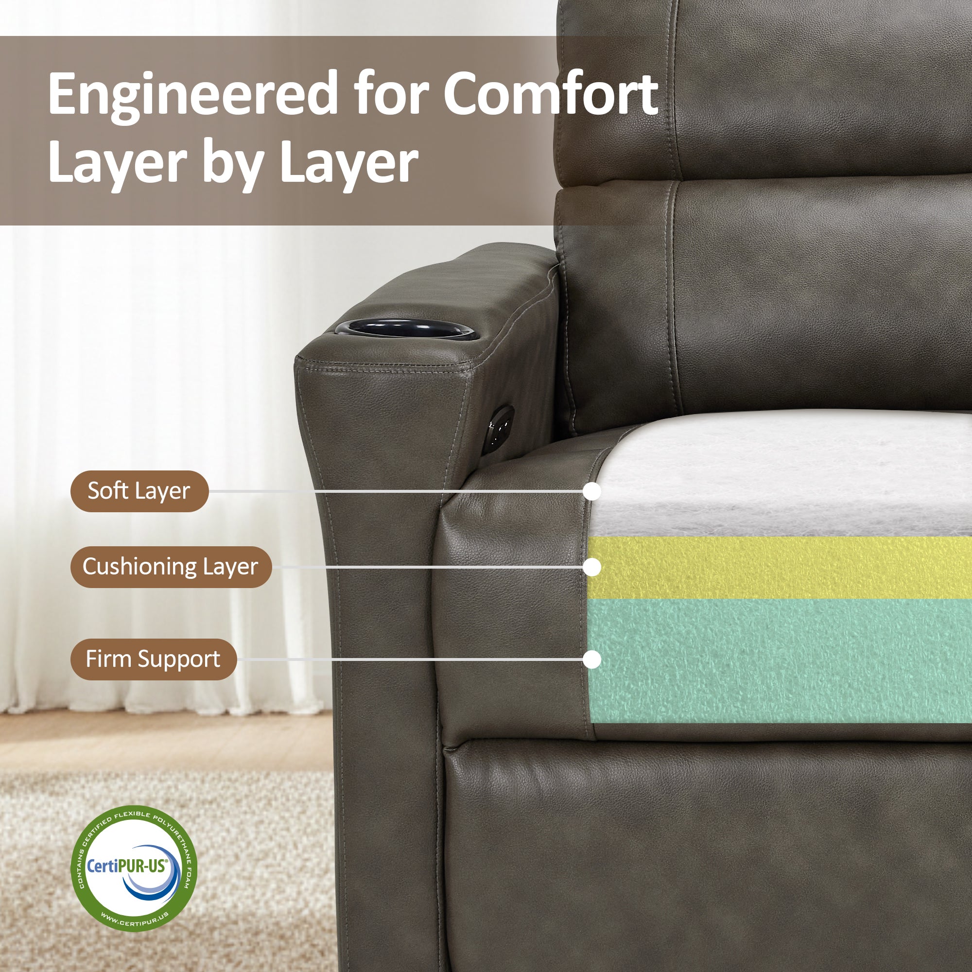 MCombo 62.6'' RV Recliner Loveseat Sofa with Console, Zero Wall Hugger Power Loveseat Recliner with USB Charge Ports, Outlet, for RVs, Living Rooms PR781