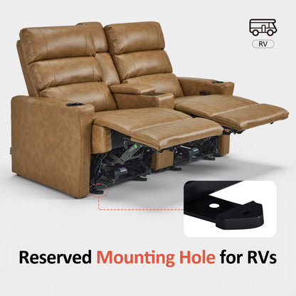 MCombo 62.6'' RV Recliner Loveseat Sofa with Console, Zero Wall Hugger Power Loveseat Recliner with USB Charge Ports, Outlet, for RVs, Living Rooms PR781