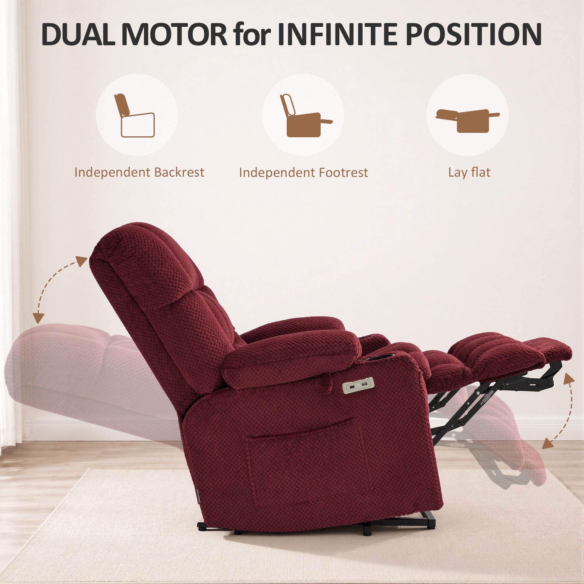 Dual Motor Power Lift Recliner Chair for Elderly, Massage and Heat, Lay Flat for Sleeping, Fabric 7890|7893|7896|R7897|R7891|R7894