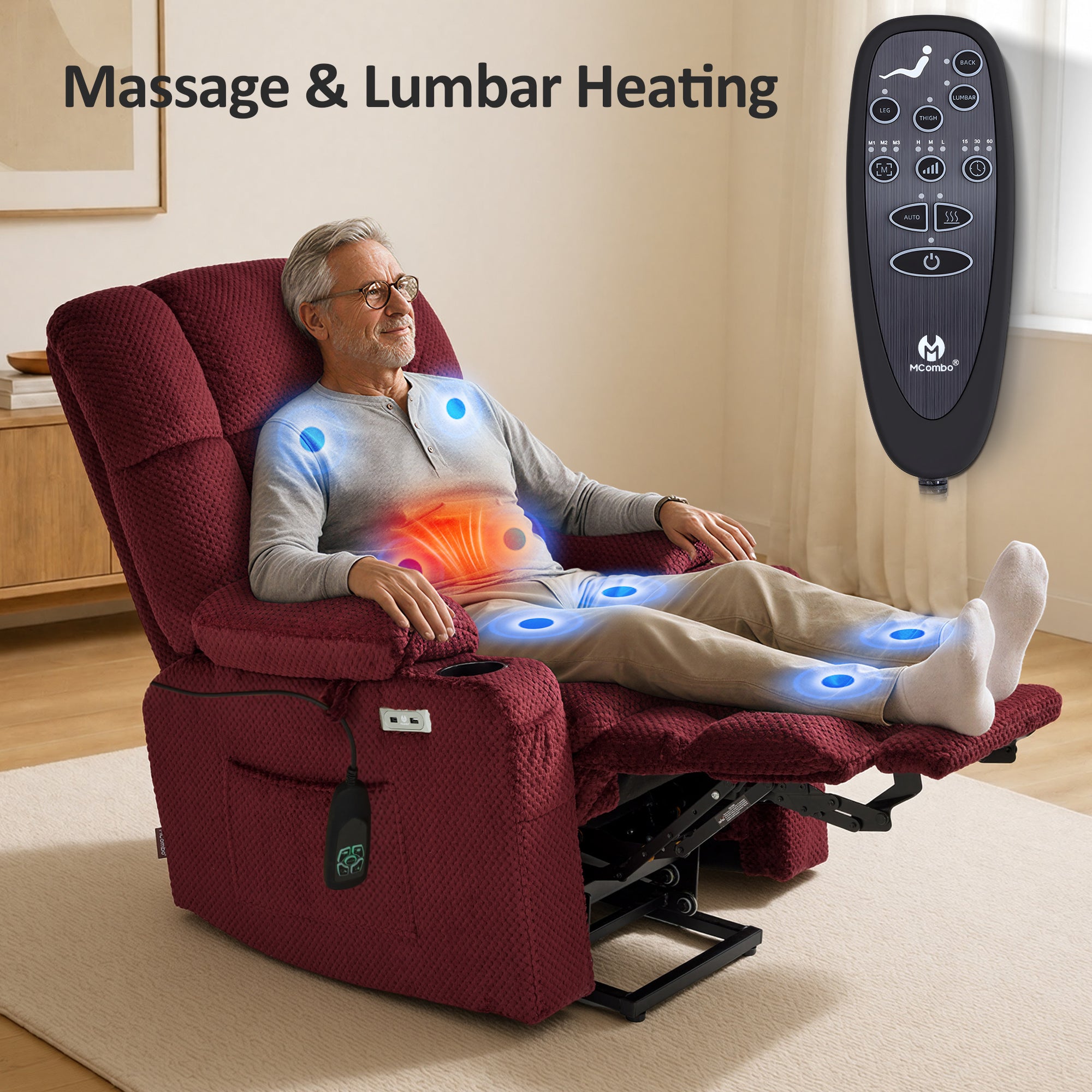 Dual Motor Power Lift Recliner Chair for Elderly, Massage and Heat, Lay Flat for Sleeping, Fabric 7890|7893|7896|R7897|R7891|R7894