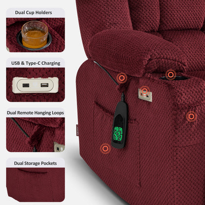Dual Motor Power Lift Recliner Chair for Elderly, Massage and Heat, Lay Flat for Sleeping, Fabric 7890|7893|7896|R7897|R7891|R7894